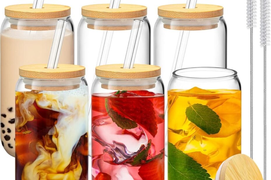 Sip in Style: Review of 16 Oz Aesthetic Drinking Glasses with Bamboo Lids & Straws