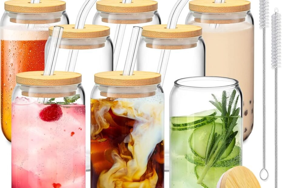 Sip in Style: Review of 16 Oz Bamboo-Lid Glass Cups with Straws