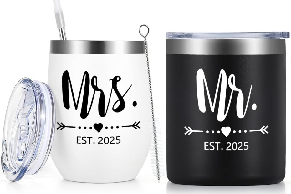 Cheers to Love: The Perfect Mr and Mrs EST 2025 Tumbler Set for Newlyweds!