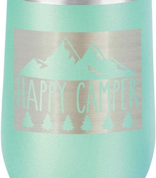 Sip in Style: The Happy Camper Engraved Teal Wine Glass Review