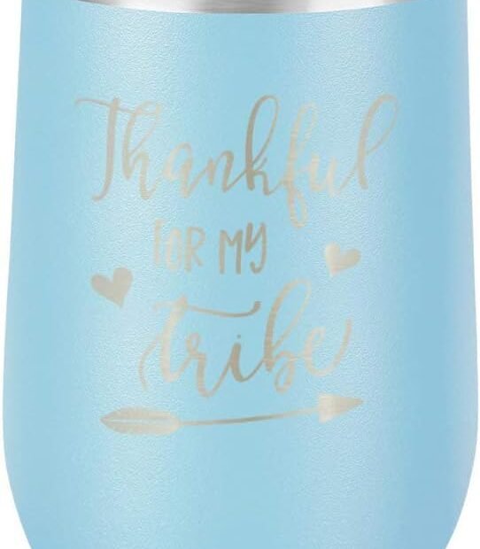 Sip in Style: The Perfect Thank You Engraved Light Blue Wine Glass with Lid!